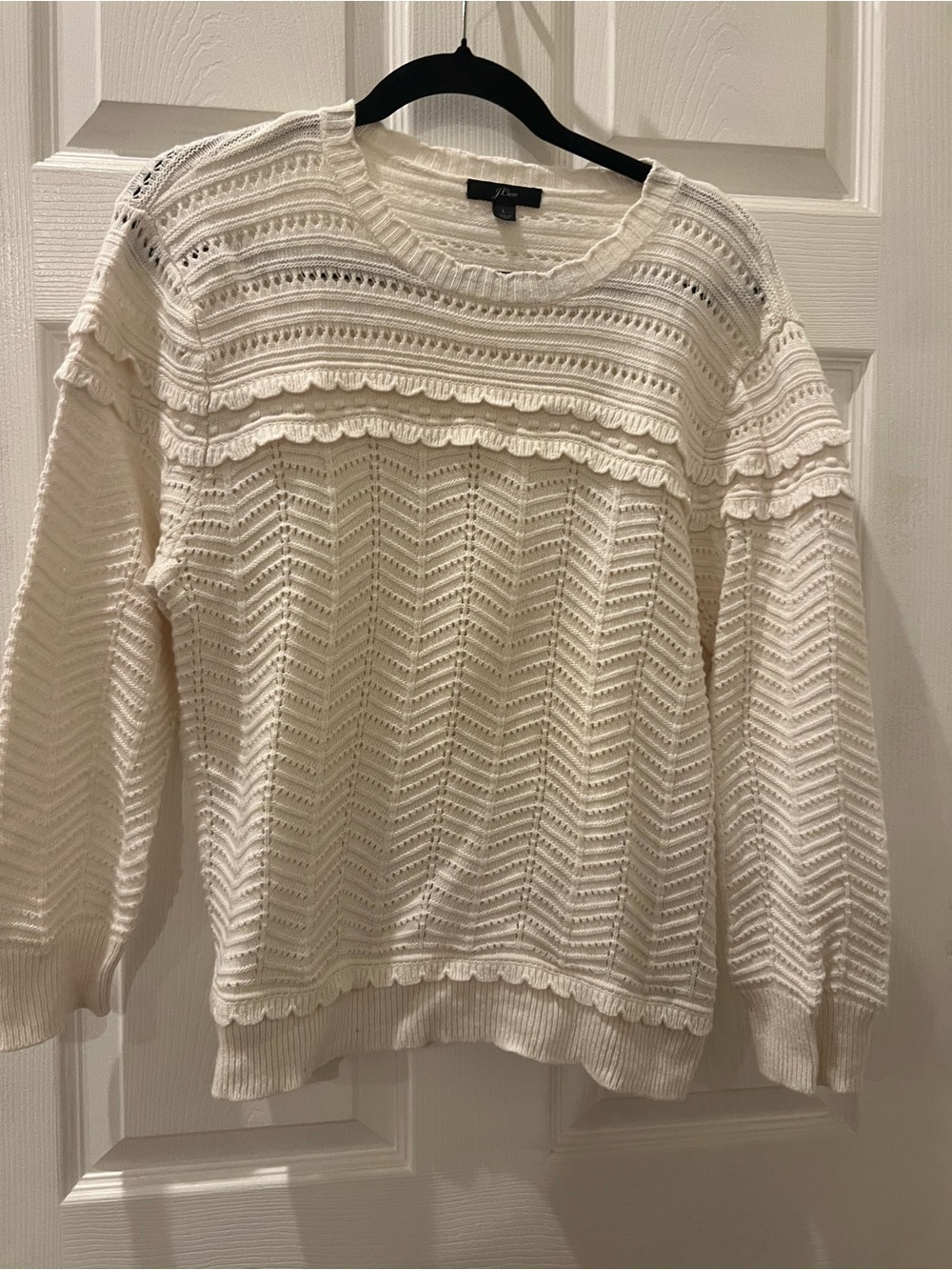 J. Crew Cream Eyelet Chevron Knit Sweater